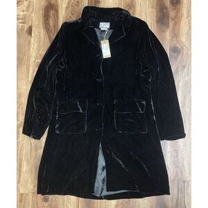 April Cornell Black Velvet Silk Blend Long Jacket Coat Women's Size Small